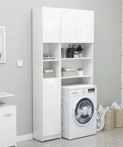 vidaXL Bathroom Cabinet High Gloss White 32×25.5×190 cm Chipboard