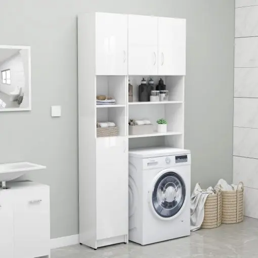 vidaXL Bathroom Cabinet High Gloss White 32×25.5×190 cm Chipboard