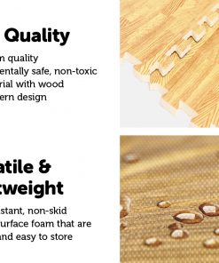 12 Tiles EVA Fitness Home Yoga Gym Interlocking Floor Puzzle Mat - Wood Colour