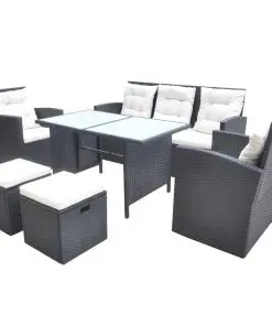 vidaXL 6 Piece Outdoor Dining Set with Cushions Poly Rattan Black