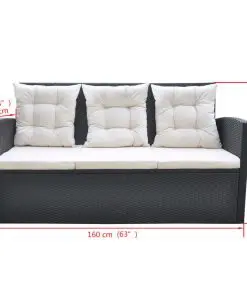 vidaXL 6 Piece Outdoor Dining Set with Cushions Poly Rattan Black