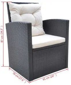 vidaXL 6 Piece Outdoor Dining Set with Cushions Poly Rattan Black