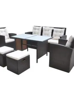 vidaXL 6 Piece Outdoor Dining Set with Cushions Poly Rattan Brown