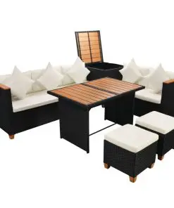 vidaXL 7 Piece Garden Lounge Set with Cushions Poly Rattan Black
