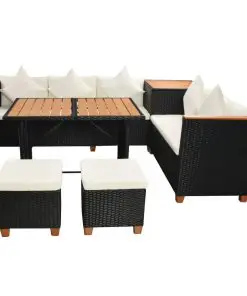 vidaXL 7 Piece Garden Lounge Set with Cushions Poly Rattan Black