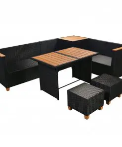 vidaXL 7 Piece Garden Lounge Set with Cushions Poly Rattan Black