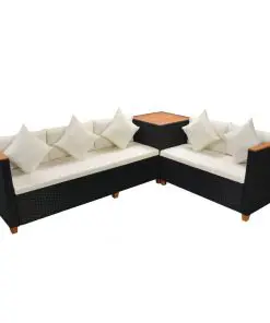 vidaXL 7 Piece Garden Lounge Set with Cushions Poly Rattan Black
