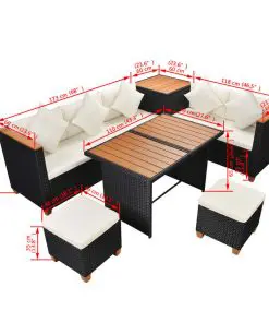 vidaXL 7 Piece Garden Lounge Set with Cushions Poly Rattan Black