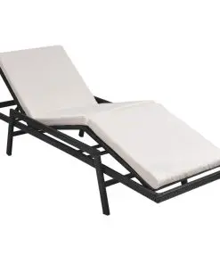 vidaXL Sun Lounger with Cushion Poly Rattan Black