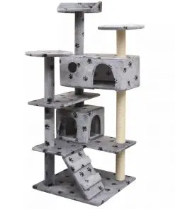 vidaXL Cat Tree with Sisal Scratching Posts 125 cm Paw Prints Grey