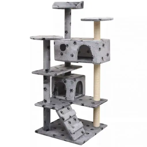 vidaXL Cat Tree with Sisal Scratching Posts 125 cm Paw Prints Grey