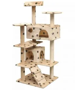 vidaXL Cat Tree with Sisal Scratching Posts 125 cm Paw Prints Beige