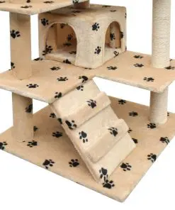 vidaXL Cat Tree with Sisal Scratching Posts 125 cm Paw Prints Beige