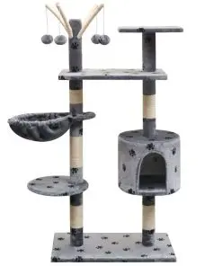 vidaXL Cat Tree with Sisal Scratching Posts 125 cm Paw Prints Grey