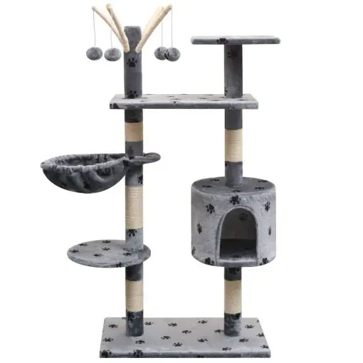 vidaXL Cat Tree with Sisal Scratching Posts 125 cm Paw Prints Grey