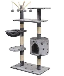 vidaXL Cat Tree with Sisal Scratching Posts 125 cm Paw Prints Grey