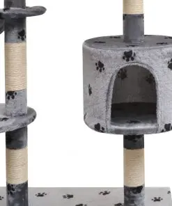 vidaXL Cat Tree with Sisal Scratching Posts 125 cm Paw Prints Grey