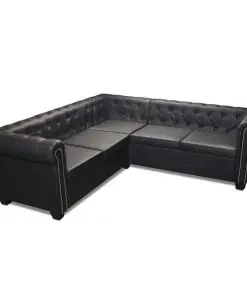 vidaXL Chesterfield Corner Sofa 5-Seater Artificial Leather Black