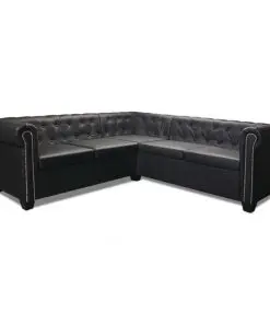 vidaXL Chesterfield Corner Sofa 5-Seater Artificial Leather Black
