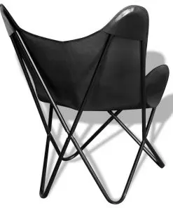 vidaXL Butterfly Chair Black Real Leather
