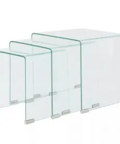 vidaXL Three Piece Nesting Table Set Tempered Glass Clear