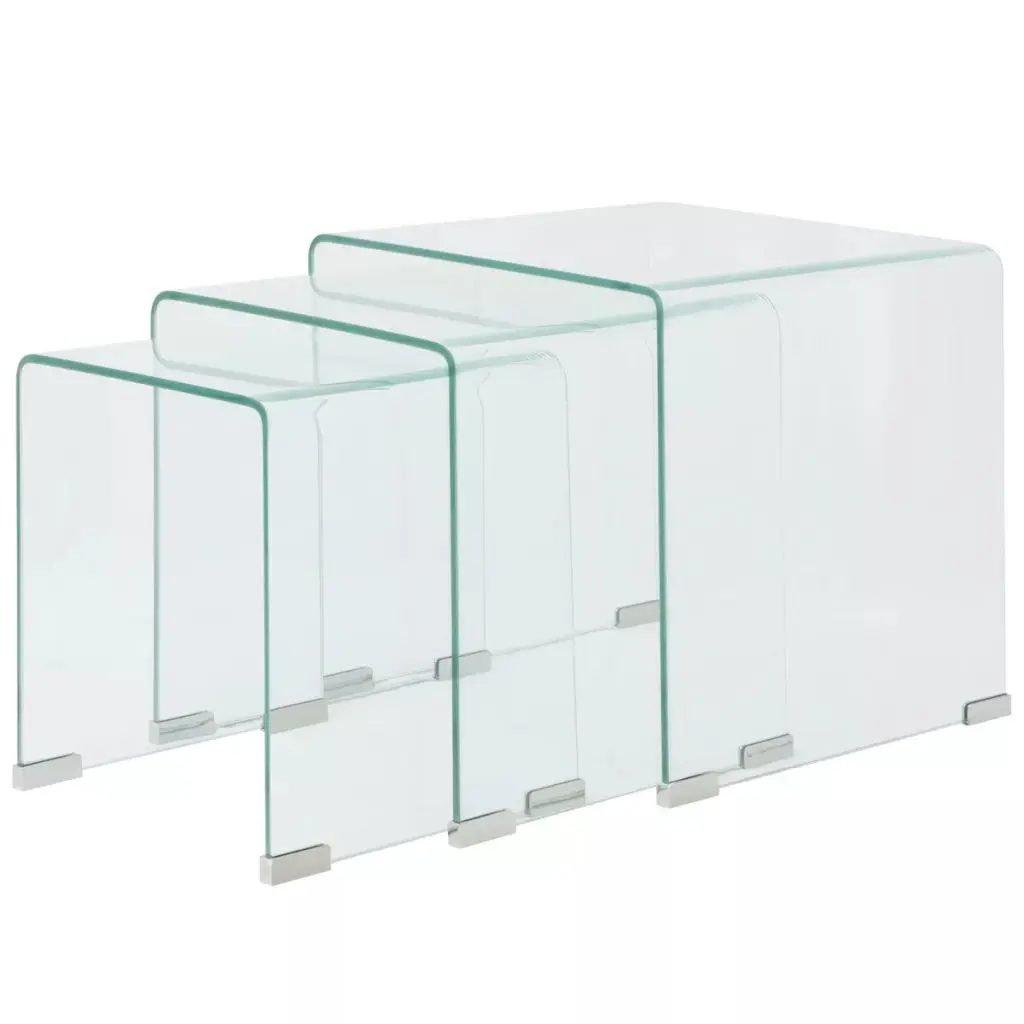 vidaXL Three Piece Nesting Table Set Tempered Glass Clear