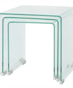 vidaXL Three Piece Nesting Table Set Tempered Glass Clear
