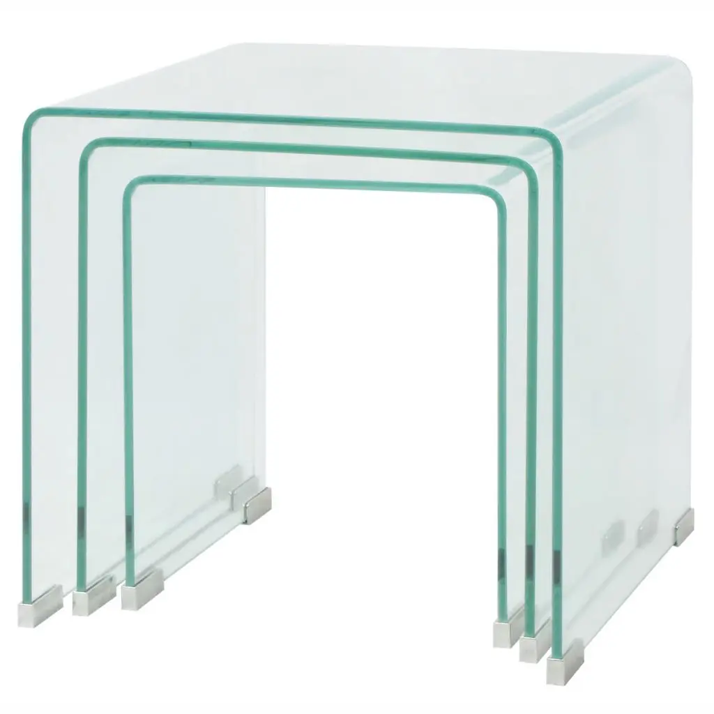 vidaXL Three Piece Nesting Table Set Tempered Glass Clear
