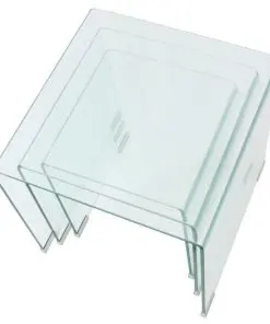 vidaXL Three Piece Nesting Table Set Tempered Glass Clear