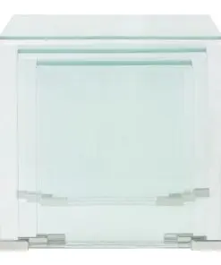 vidaXL Three Piece Nesting Table Set Tempered Glass Clear