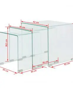vidaXL Three Piece Nesting Table Set Tempered Glass Clear