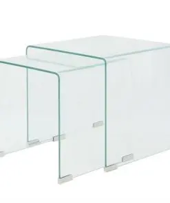 vidaXL Two Piece Nesting Table Set Tempered Glass Clear