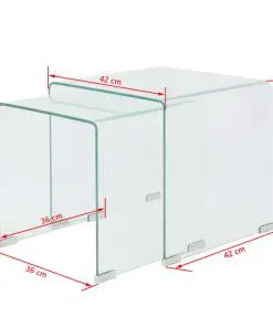 vidaXL Two Piece Nesting Table Set Tempered Glass Clear
