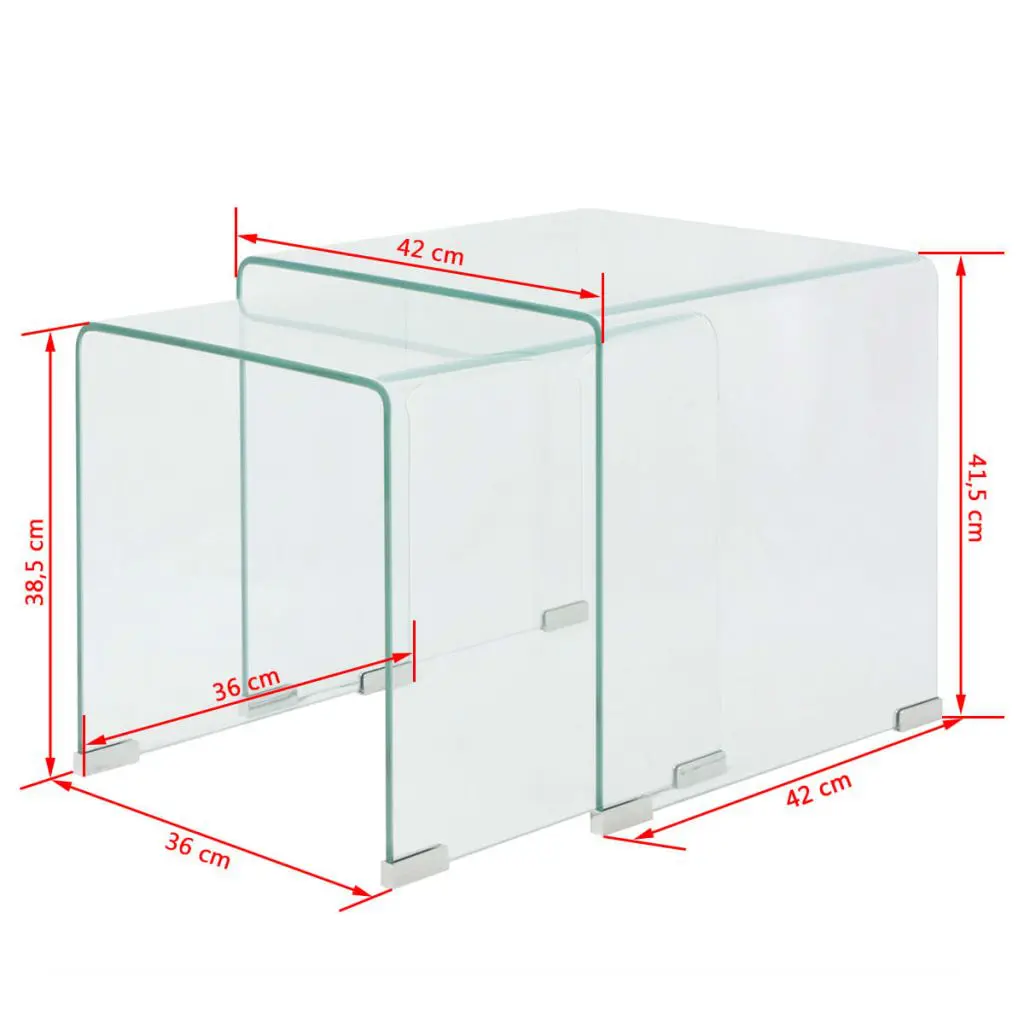 vidaXL Two Piece Nesting Table Set Tempered Glass Clear