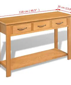vidaXL Console Table 118x35x77 cm Solid Oak Wood