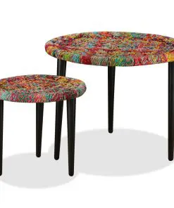 vidaXL Coffee Table Set 2 Pieces Chindi Weave Details Multicolour