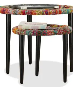 vidaXL Coffee Table Set 2 Pieces Chindi Weave Details Multicolour
