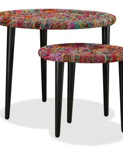 vidaXL Coffee Table Set 2 Pieces Chindi Weave Details Multicolour