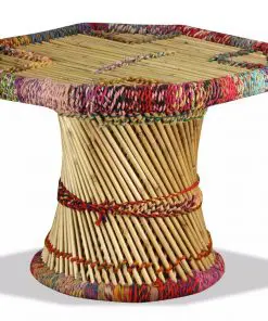 vidaXL Coffee Table Bamboo with Chindi Details Multicolour