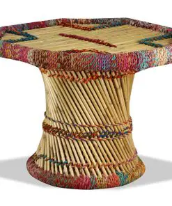 vidaXL Coffee Table Bamboo with Chindi Details Multicolour