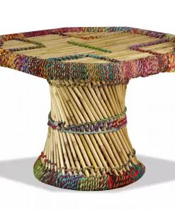 vidaXL Coffee Table Bamboo with Chindi Details Multicolour