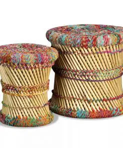vidaXL Stools with Chindi Details 2 pcs Multicolour Bamboo