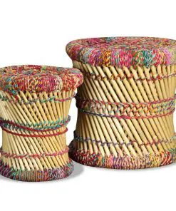 vidaXL Stools with Chindi Details 2 pcs Multicolour Bamboo