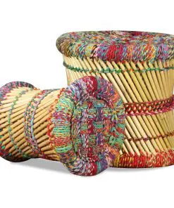 vidaXL Stools with Chindi Details 2 pcs Multicolour Bamboo
