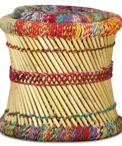 vidaXL Stools with Chindi Details 2 pcs Multicolour Bamboo