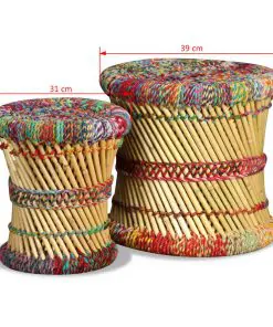 vidaXL Stools with Chindi Details 2 pcs Multicolour Bamboo