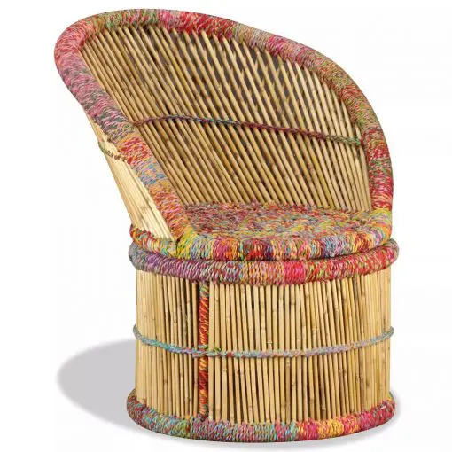 vidaXL Bamboo Chair with Chindi Details