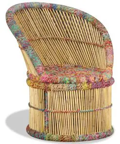 vidaXL Bamboo Chair with Chindi Details