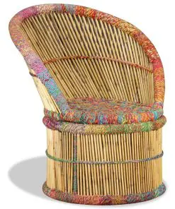 vidaXL Bamboo Chair with Chindi Details
