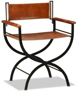 vidaXL Folding Chair Black and Brown Real Leather